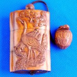 Carved Japanese Wood Boxwood Inro Netsuke Swan Carving