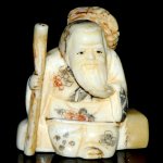 Hand Craft Carved OX Bone Netsuke Carving Old Man Stick