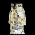 Hand Craft Carved OX Bone Netsuke Carving Man Figurine
