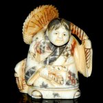 Hand Craft Carved OX Bone Netsuke Carving Man Figurine