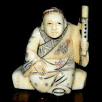 Hand Craft Carved OX Bone Netsuke Carving Man Figurine