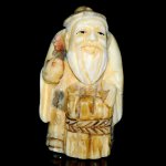 Hand Craft Carved OX Bone Netsuke Carving Man Figurine