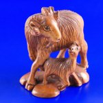 Hand Carved Boxwood Wood Netsuke Carving Sheep Mum Baby