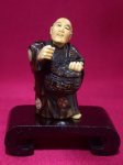 win3088 Ebony Wood Mammoth Ivory Netsuke Man Sell Egg