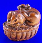 Handwork Carved Boxwood Wood Netsuke Carving Cute Mice