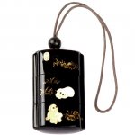 Japanese Ebony Iron Wood Ivory Inlay Dog Inro Carving