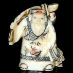 Hand Craft Carved OX Bone Netsuke Carving Man Figurine
