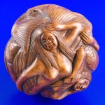 Carved Boxwood Wood Netsuke Carving Mermaid Lady Ball