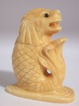 adb0354 Genuine Mammoth Ivory Netsuke Dragon Fish Stand