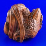 Handwork Boxwood Netsuke Wood Carving Chicken Family
