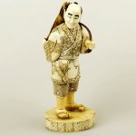 8.4" Large Carved OX Bone Carving Statue Happy Feller