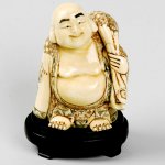 afc0137 Large Carved Ox Bone Buddha Carving With Stand Display
