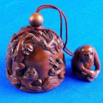 Carved Japan Wood Boxwood Inro Monkey Netsuke Carving