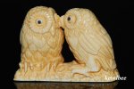 adb0857 JAPANESE MAMMOTH TUSK NETSUKE 2 NIGHT OWL