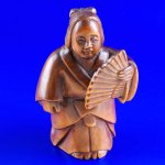 Handwork Carved Boxwood Wood Netsuke Carving Lady Fan