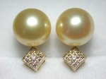 dae047w 8mm Real Golden Pearl Diamond Earrings 18K Gold