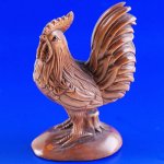 Japanese Carved Boxwood Wood Netsuke Carving Cock Stand On Stone #654