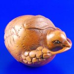 Hand Carved Boxwood Wood Netsuke Carving Bird Eat Paddy
