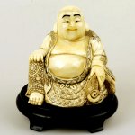 4" Carved OX Bone Happy Buddha Carving Statue Sculpture