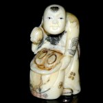 Hand Craft Carved OX Bone Netsuke Carving Man Figurine