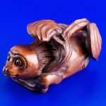 Japanese Carved Boxwood Wood Netsuke Carving Fish In Ganoderma #827