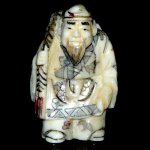 Hand Craft Carved OX Bone Netsuke Carving Man Figurine