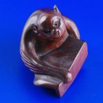 Japanese Carved Boxwood Wood Netsuke Carving Bat Hug Wood Block #704