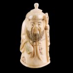 Hand Carved OX Bone Snuff bottle Carving Old Man Stick
