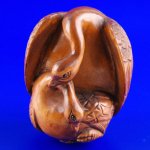 Hand Carved Boxwood Wood Netsuke Carving Lovely Swan