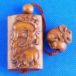 Hand Carved Wood Boxwood Inro Elephant Netsuke Carving