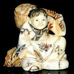Hand Craft Carved OX Bone Netsuke Carving Man Figurine