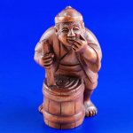 Japanese Carved Crafts Boxwood Wood Netsuke Carving Man Cask #532