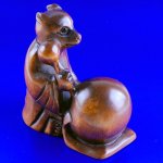 Handwork Carved Boxwood Wood Netsuke Carving Fox Knock