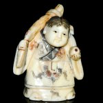 Hand Craft Carved OX Bone Netsuke Carving Man Figurine