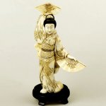 10" Carved OX Bone Carving Statue Japanese Geisha Dance