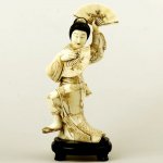 9.5"Carved OX Bone Carving Statue Japanese Geisha Dance