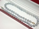dany001 Silver Gray Akoya Pearl Necklace 7.5mm 14K Gold