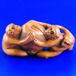 Hand Carved Boxwood Wood Netsuke Carving Lucky Monkey