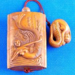 Carved Wood Boxwood Inro Mermaid Lady Netsuke Carving