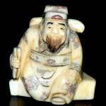 Hand Craft Carved OX Bone Netsuke Carving Man Figurine