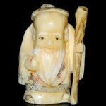 Hand Craft Carved OX Bone Netsuke Carving Man and Peach
