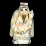 Hand Craft Carved OX Bone Netsuke Carving Man Hold Book