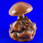 Carved Boxwood Netsuke Carving 2 Mouse Under Mushroom