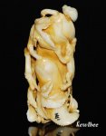 aeb0528 HANDCRAFT HIPPO TUSK SNUFF BOTTLE LIZARD BEAN