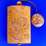 Carved Japanese Boxwood Inro Netsuke Lucky Dragon 3.5"