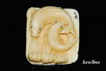 adb0850 GENUINE MAMMOTH TUSK NETSUKE 2 CARP FISH PLATE