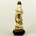 8.9" Carved OX Bone Carving Statue Kwan-yin Send Baby