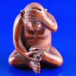 Japanese Carved Boxwood Wood Netsuke Carving Monkey Make Faces #609