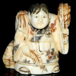 Hand Craft Carved OX Bone Netsuke Carving Man Figurine