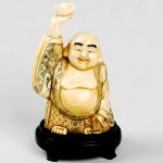 afc0140 Large Carved Ox Bone Buddha Carving With Stand Display